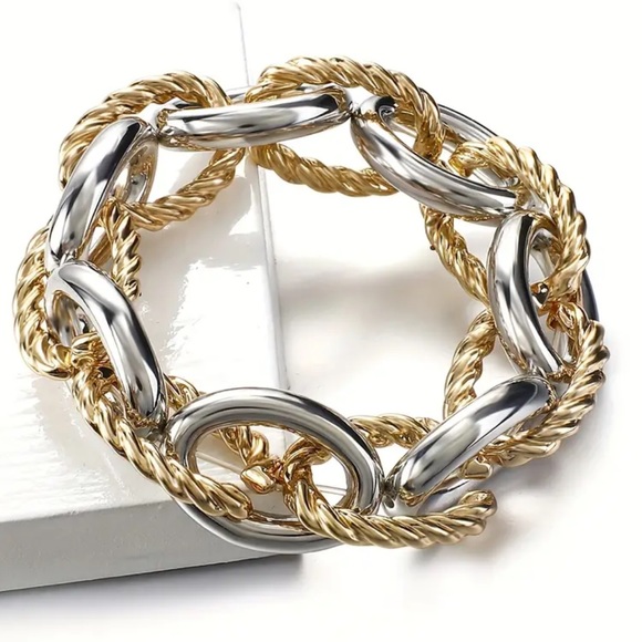 Mixed Metal Silver & Gold Chunky Chain Bracelet - Picture 1 of 4